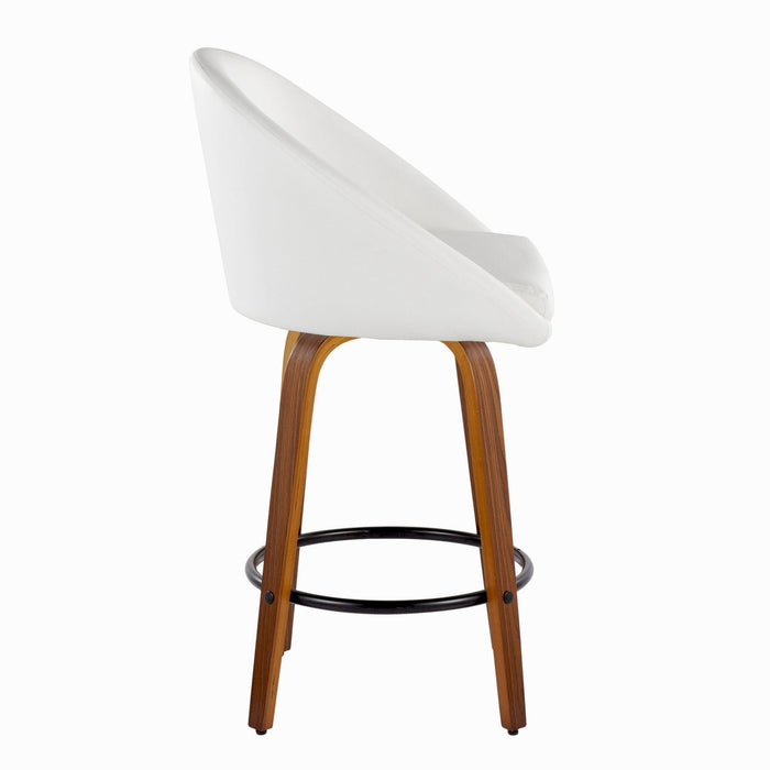 Matisse - 26" Highback Fixed-Height Counter Stool With Swivel And Round Black Metal Footrest (Set of 2) - Walnut Wood