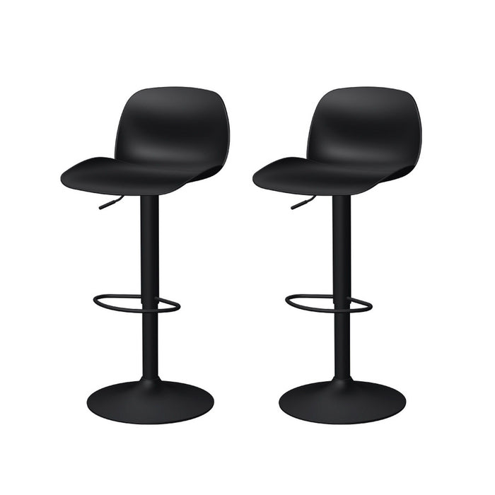 Contemporary Heavy Duty Plastic And Metal Low Back Adjustable Height Swivel Bar Chairs (Set of 2) - Black