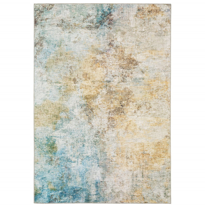 9' x 12' Abstract Power Loom Stain Resistant Area Rug - Blue And Yellow