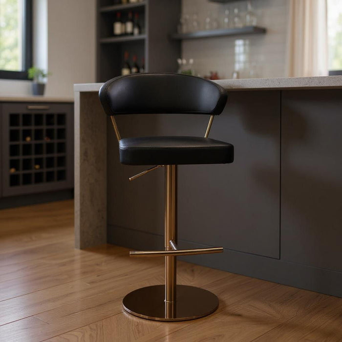 Faux Leather Low Back Adjustable Height Swivel Bar Chair - Black / Rose / Gold