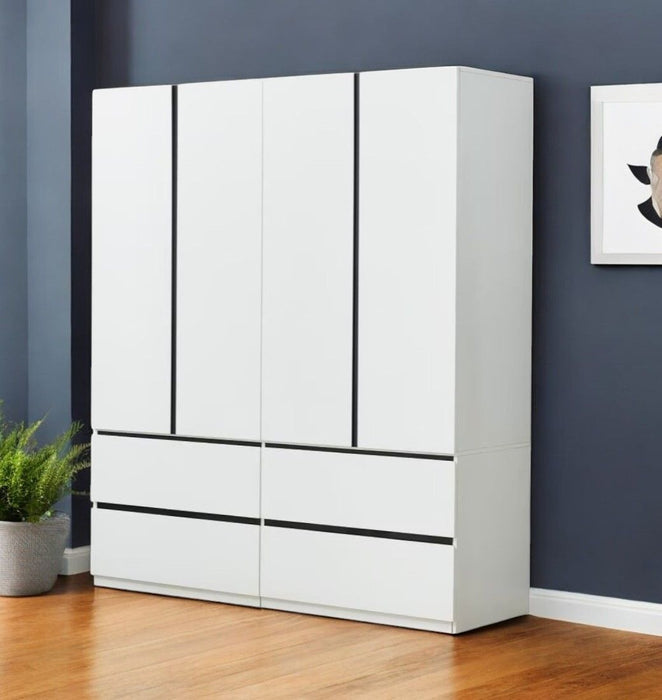 74" Four Door Four Drawer Combo Dresser - White And Black