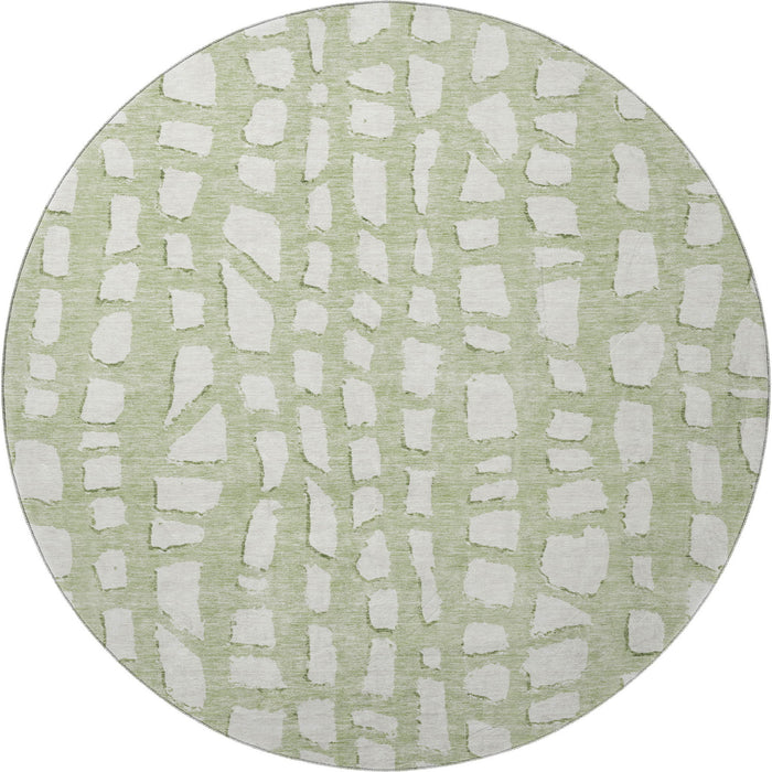 8' Cobblestone Washable Round Rug With UV Protection - Artichoke Green And Ivory