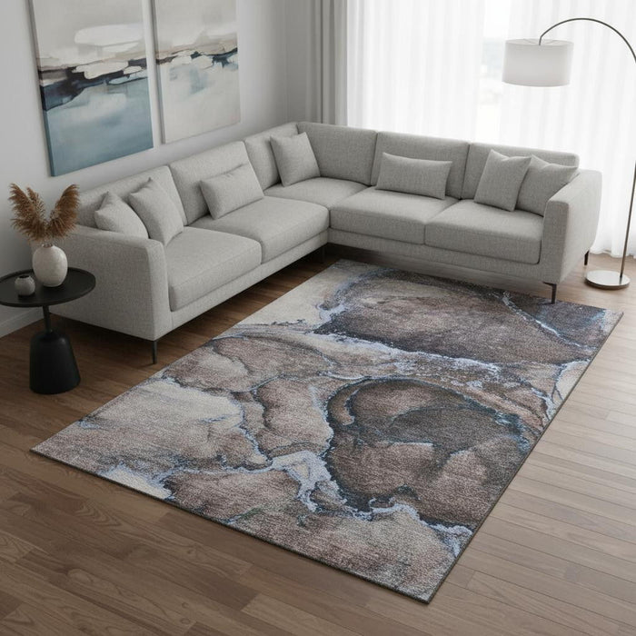 8' X 10' Abstract Washable Area Rug With UV Protection (647444) - Navy Blue / Gray