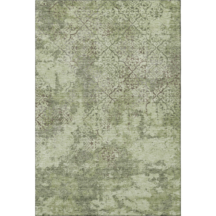 10' X 14' Abstract Washable Area Rug With UV Protection - Artichoke Green And Taupe
