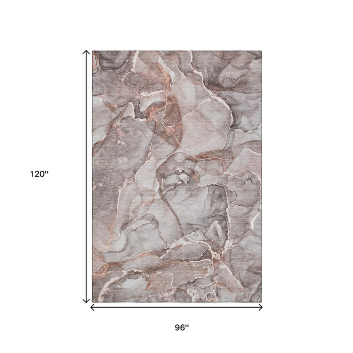 8' X 10' Abstract Washable Area Rug With UV Protection (647264) - Gray / Ivory