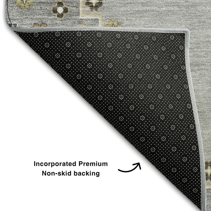 10' X 14' Oriental Washable Area Rug With UV Protection (679576) - Gray / Gold / Beige