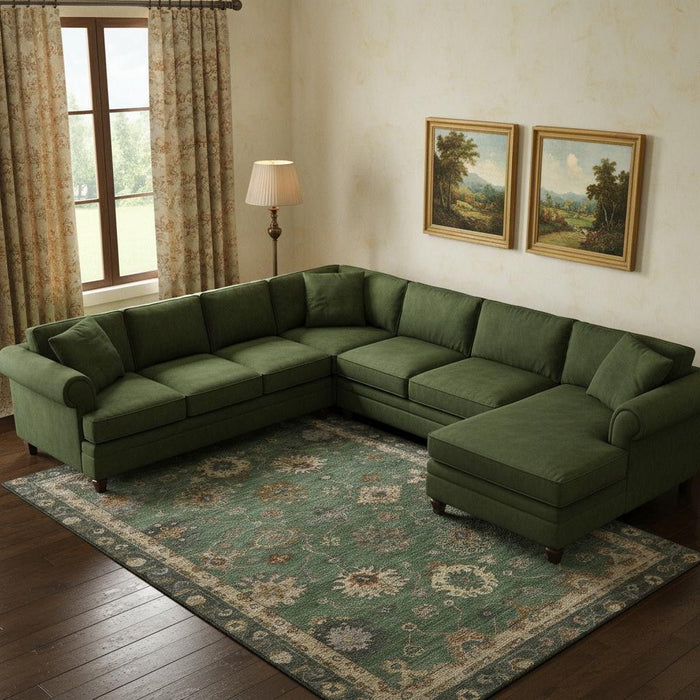 10' X 14' Oriental Washable Area Rug With UV Protection (716413) - Fern Green / Gold