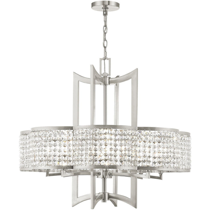27'' Eight-Light Dimmable Chandelier With Shades - Nickel
