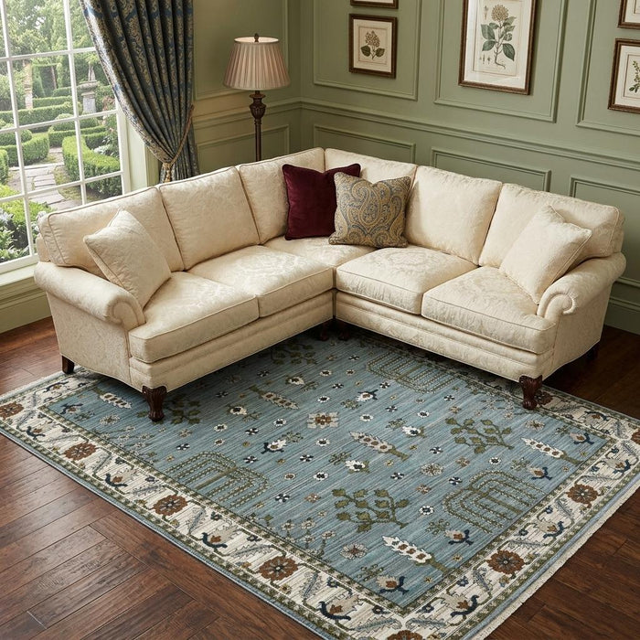 10' X 13' Floral Area Rug With Fringe (575104) - Green / Ivory