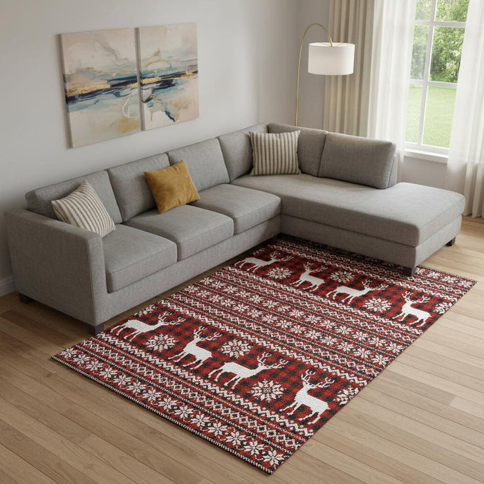 10' X 14' Abstract Geometric Washable Area Rug With UV Protection (701996) - Red / Black / Ivory