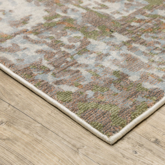 8' x 11' Abstract Power Loom Stain Resistant Area Rug - Gray Salmon Pink Blue Beige And Green