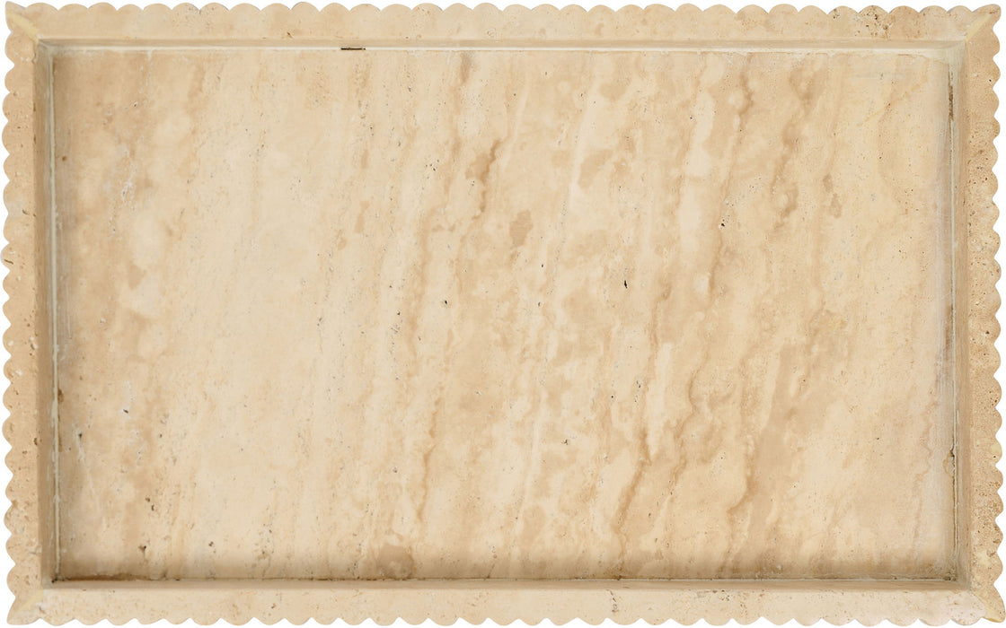 Beige Hannah Travertine Tray by Meridian Furniture, stylish rectangular tray for decorative or functional use.