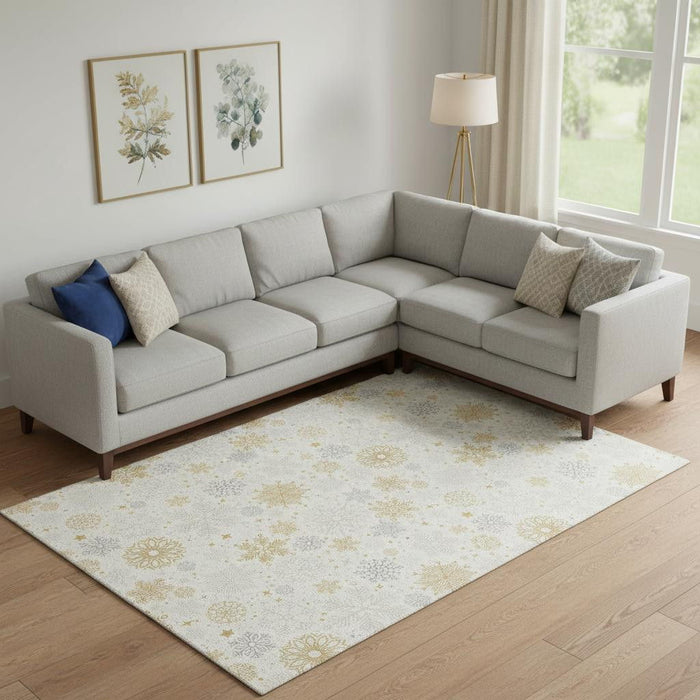 10' X 14' Abstract Geometric Washable Area Rug With UV Protection (702280) - Ivory / Gray / Gold