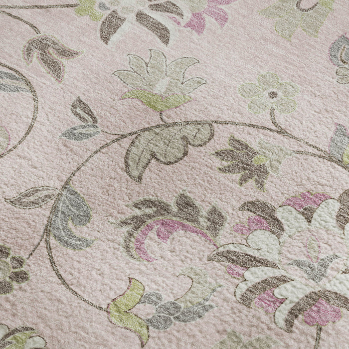 10' X 14' Floral Washable Area Rug With UV Protection (679000) - Pink / Ivory / Gray