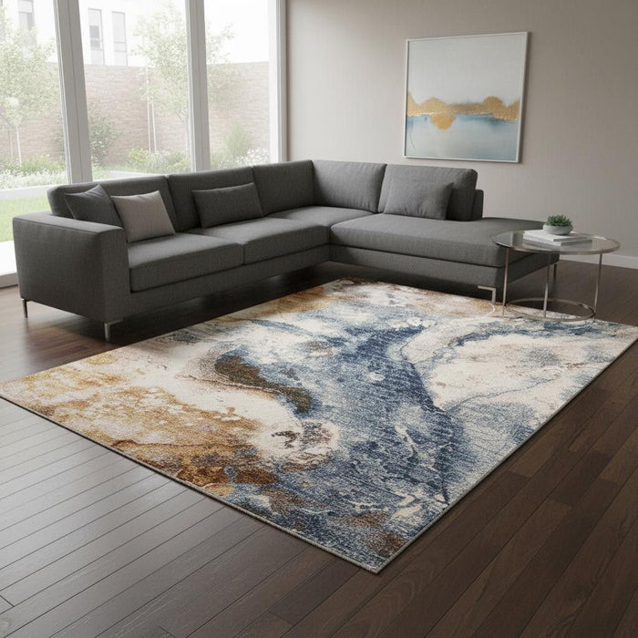 8' X 10' Abstract Area Rug (660324) - Cream / Copper / Blue