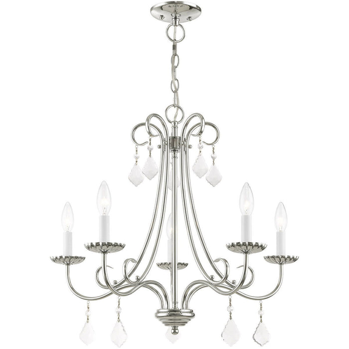 Five Light Metal Dimmable Chandelier With Shades - Silver / Clear