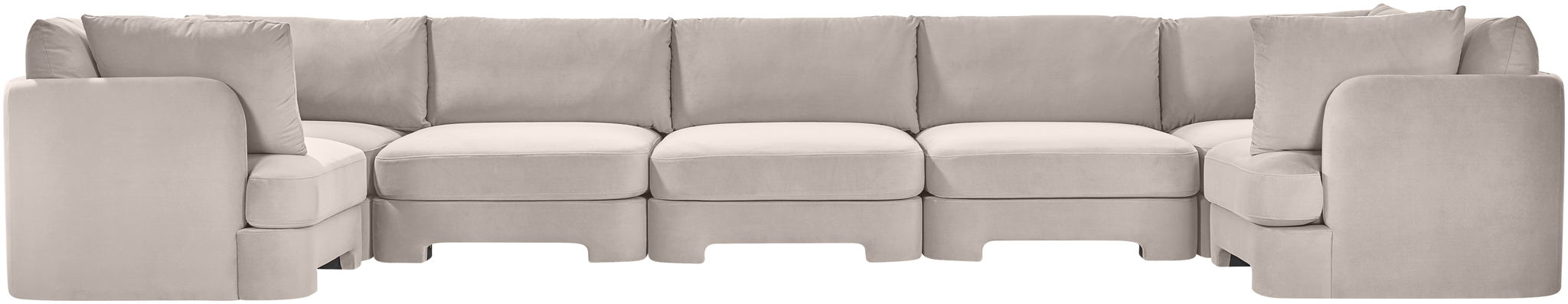 Meridian Furniture velvet upholstered 7-piece U-shaped sectional sofa in a stationary design, perfect for modern living rooms.