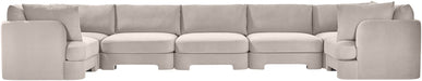 Meridian Furniture velvet upholstered 7-piece U-shaped sectional sofa in a stationary design, perfect for modern living rooms.