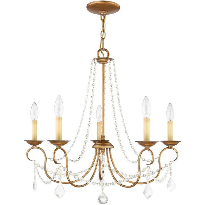 23" Five Light Dimmable Chandelier With Shades - Antiqued Gold