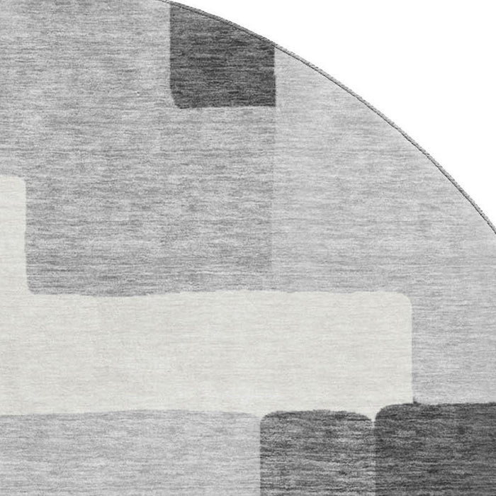 8' Abstract Geometric Washable Round Rug With UV Protection - Gray