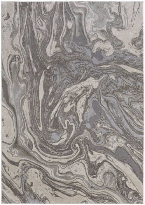 8' x 11' Abstract Stain Resistant Area Rug - Gray Ivory And Silver