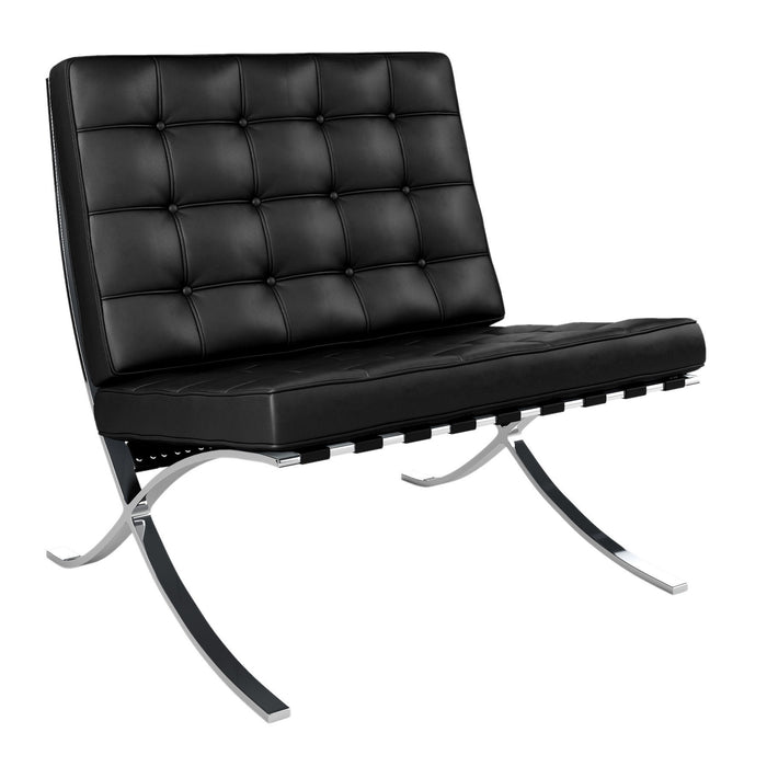 Italian Leather Tufted Lounge Chair - Black And Silver