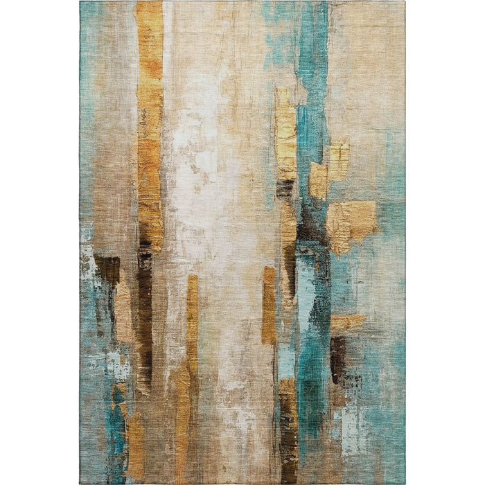 10' X 14' Abstract Washable Area Rug With UV Protection (714805) - Beige / Teal