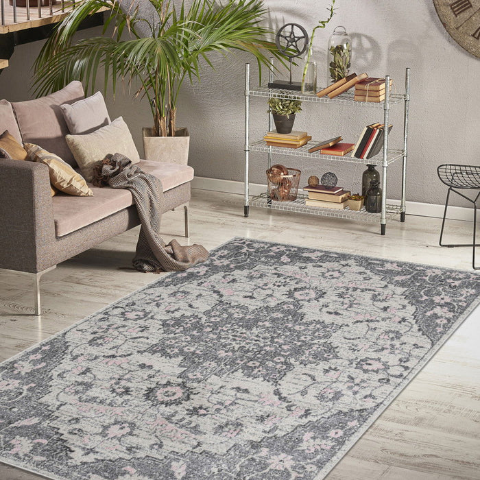 8.8' x 11.8' Medallion Power Loom Area Rug - Gray