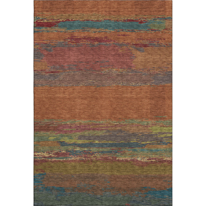 10' X 14' Abstract Washable Area Rug With UV Protection (692739) - Terra Cotta / Teal / Green