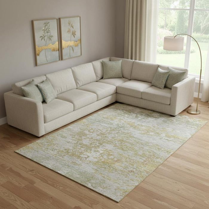 10' X 14' Abstract Washable Area Rug With UV Protection (704981) - Sage / Ivory