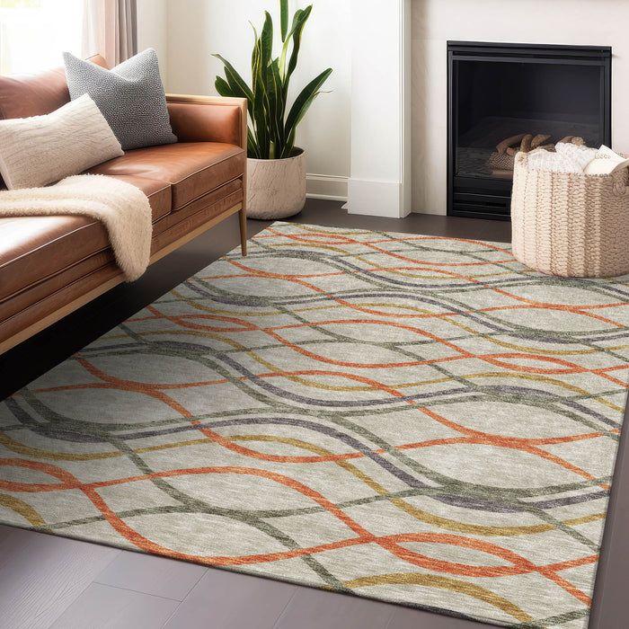 8' X 10' Abstract Washable Area Rug With UV Protection - Orange