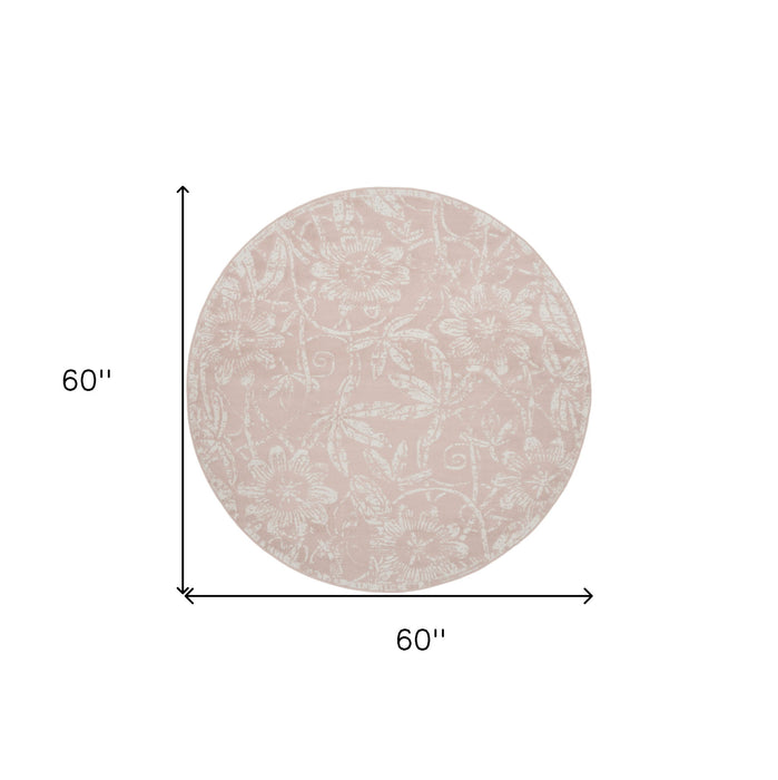 5' Floral Distressed Round Rug (552433) - Pink / Ivory