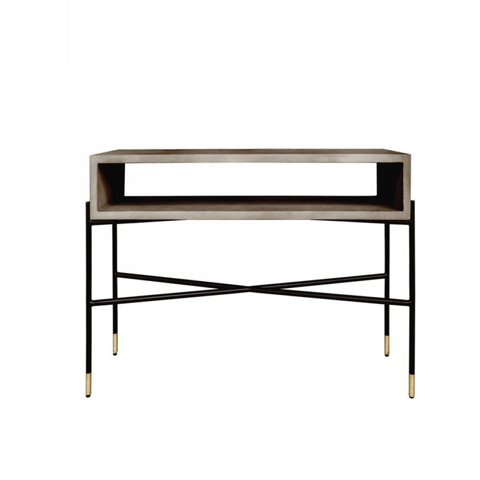 Concrete Console Table With Shelves - Gray And Black