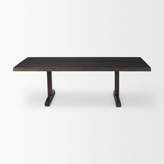 55" Solid Wood Double Pedestal Coffee Table - Dark Brown