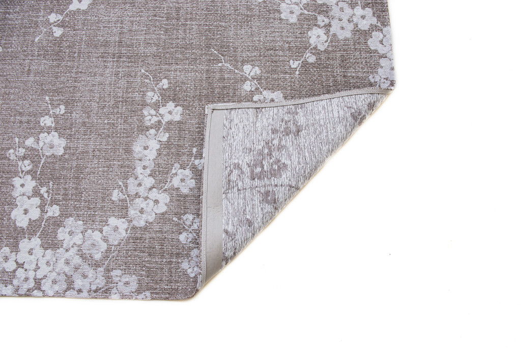 8' Round Oriental Non Skid Area Rug - Gray And White