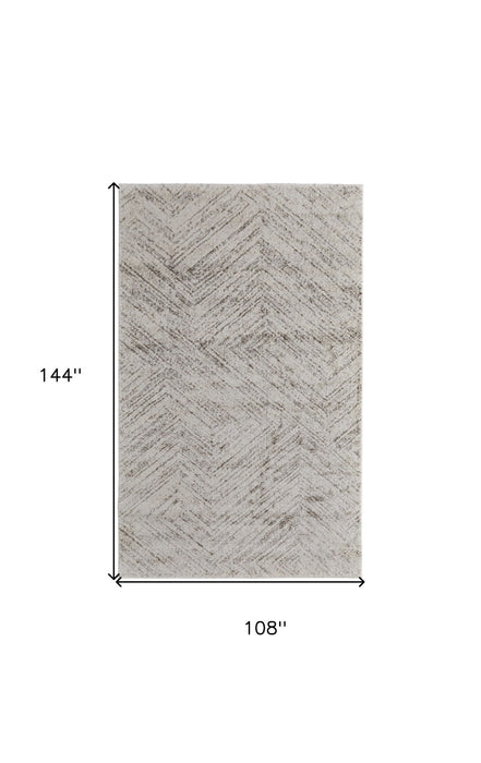 9' x 12' Geometric Power Loom Polypropylene Area Rug - Ivory And Brown