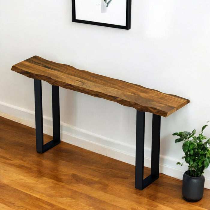 Solid Wood Distressed Sled Console Table - Brown And Black