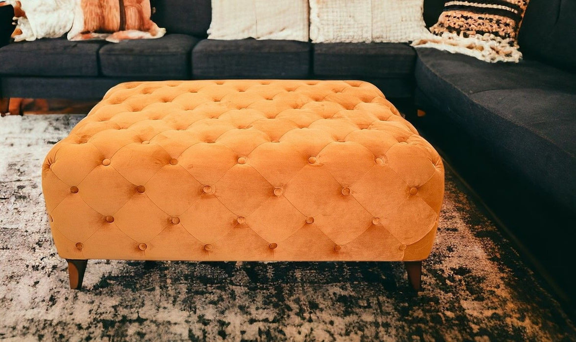 Velvety Modern Square Coffee Table - Orange