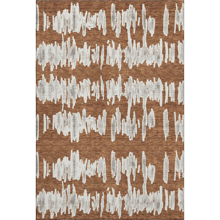 10' X 14' Striped Washable Area Rug With UV Protection (671990) - Rust / Beige