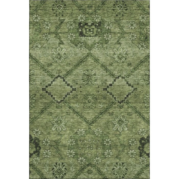 9' X 12' Floral Washable Area Rug With UV Protection (667251) - Olive Green / Gray