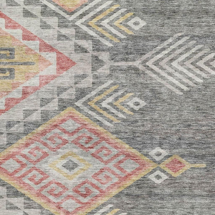 10' X 14' Geometric Washable Area Rug With UV Protection (684100) - Gray / Gold / Salmon
