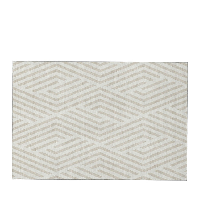 8' X 10' Geometric Washable Area Rug With UV Protection (648548) - Ivory / Beige