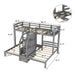 Gray Giga twin over twin bunk bed with built-in staircase, storage drawers, and safety rails in a modern bedroom setting.
