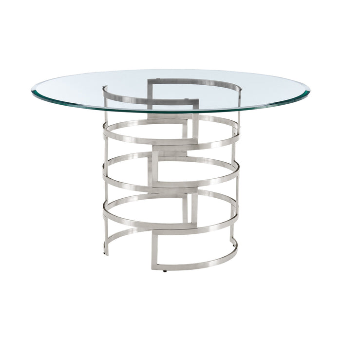 48" Glass And Stainless Steel Pedestal Base Round Top Dining Table - Silver