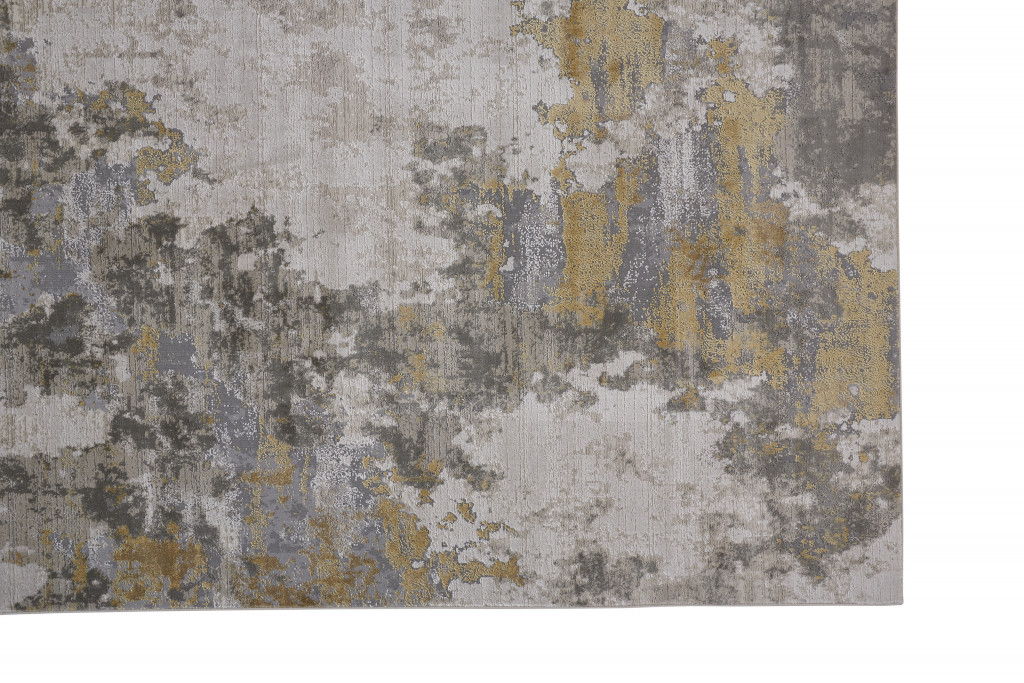 7' x 10' Abstract Stain Resistant Area Rug - Ivory Gold And Gray