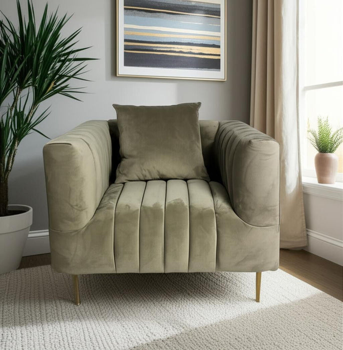 Velvet And Gold Solid Color Lounge Chair - Beige