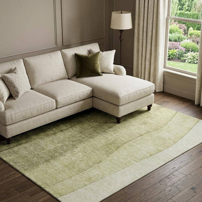 10' X 14' Ombre Washable Area Rug With UV Protection (656358) - Olive Green / Ivory