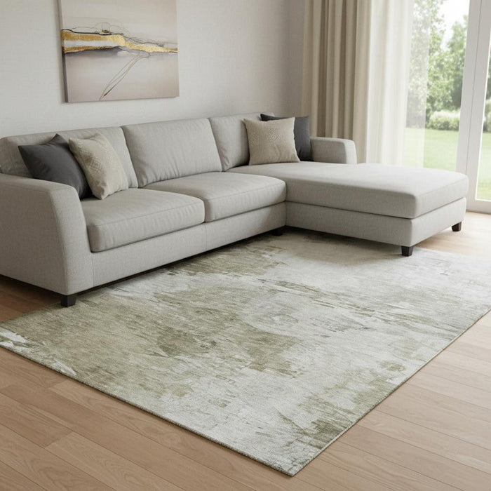 8' X 10' Abstract Washable Area Rug With UV Protection (650750) - Taupe / Ivory