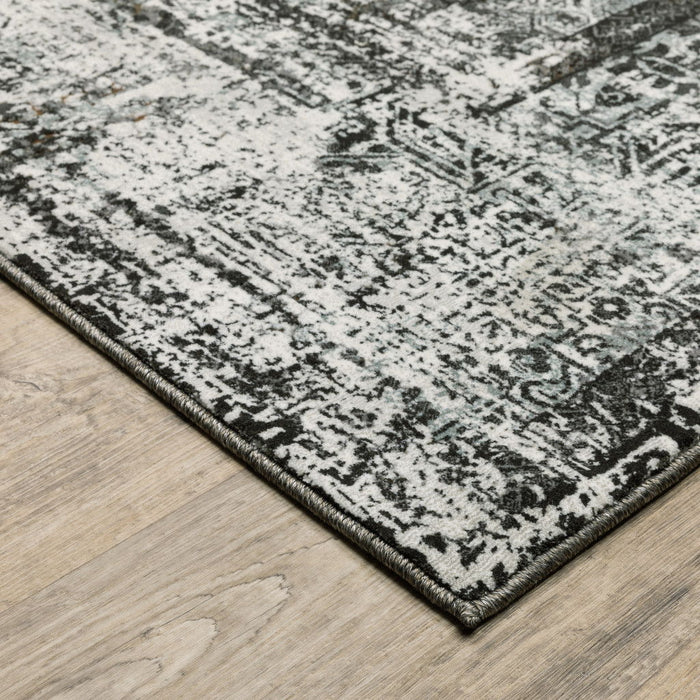 10' x 13' Oriental Power Loom Stain Resistant Area Rug - Charcoal Rust Gray Blue Ivory And Brown