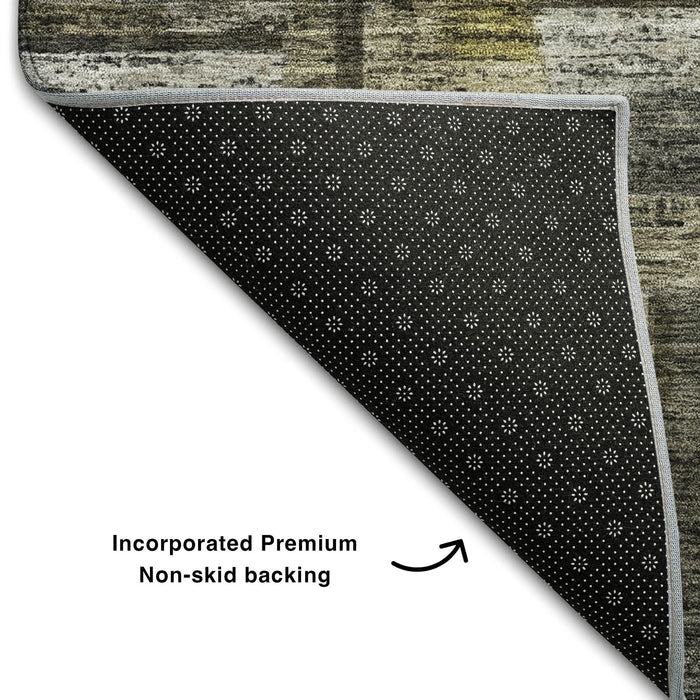 10' X 14' Striped Washable Area Rug With UV Protection (684076) - Charcoal / Gray / Gold